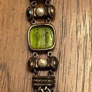 Flli Menegatti Solid Silver with 18 karat gold.  Intaglio Glass Bracelet